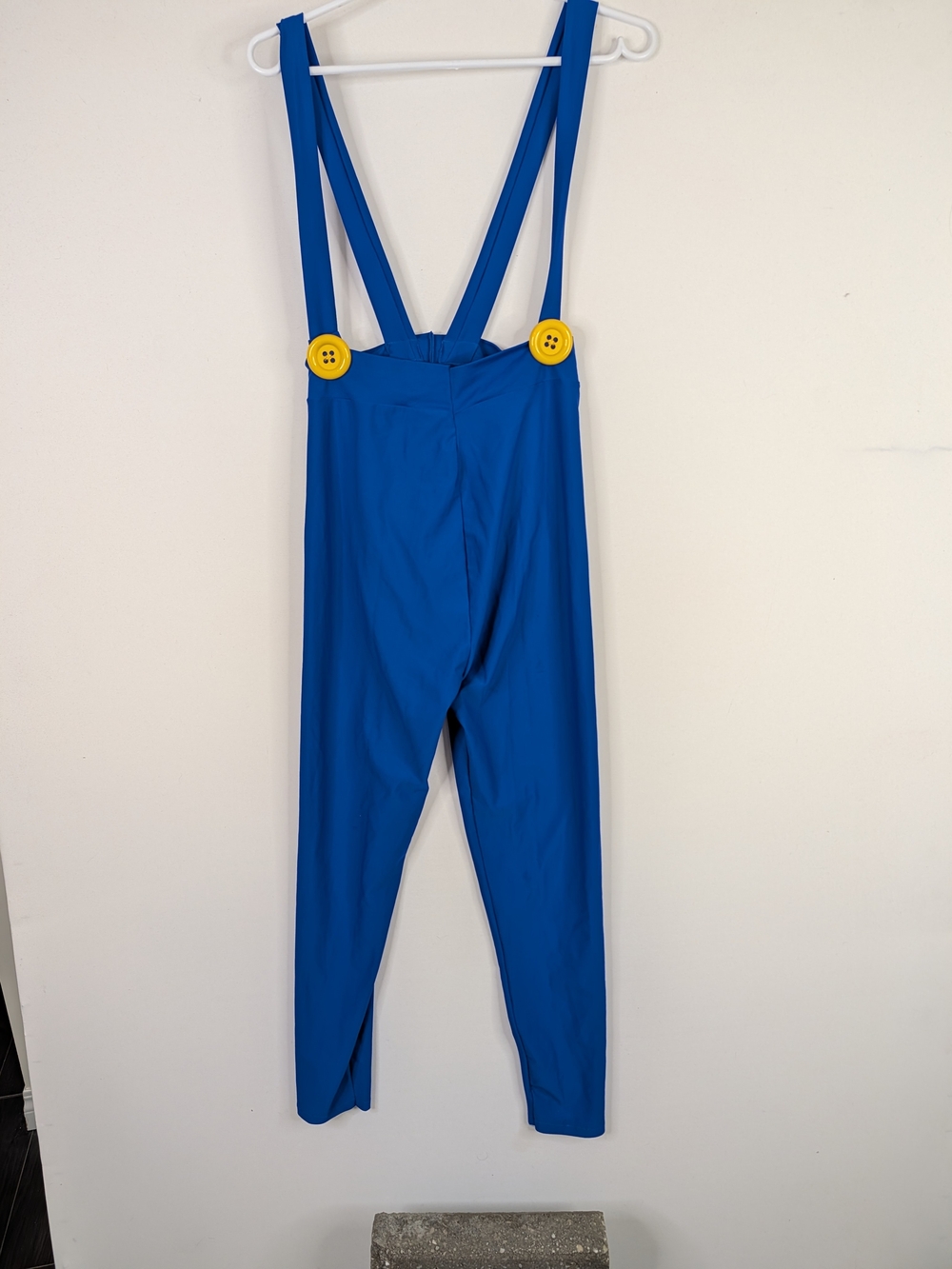 Blue Super Mario Suspender Jumpsuit with Yellow Button Detail